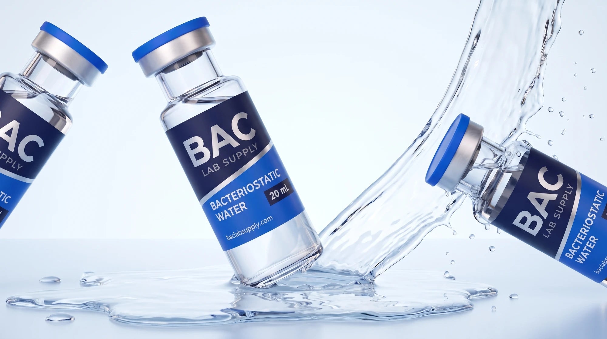 BAC Lab Supply blue-cap vials and water splash